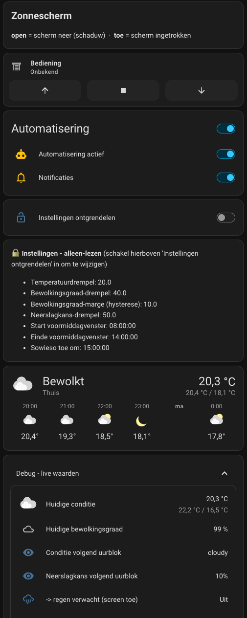 Screens sturing - instellingen locked